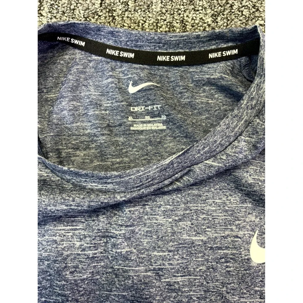 Nike Hydroguard Dri-Fit Swim T-Shirt Men XL Blue Heather Performance Swoosh Logo
